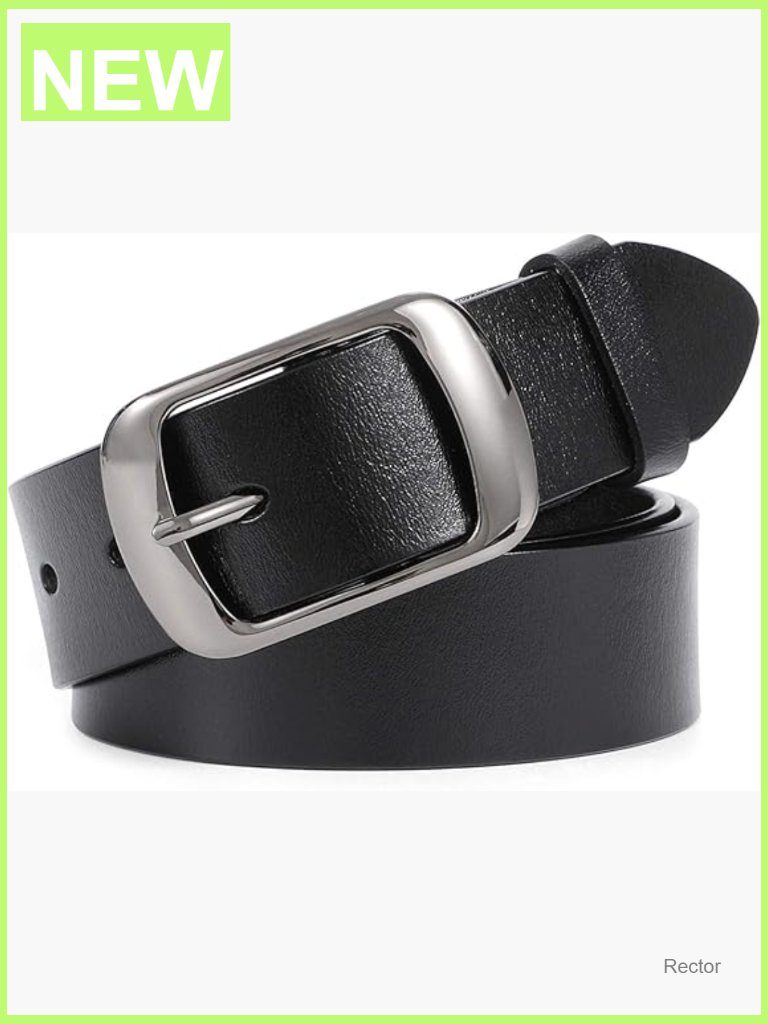 Women's Leather Belt With Solid Pin Buckle, 1.3" Wide, Classic Style, Fits